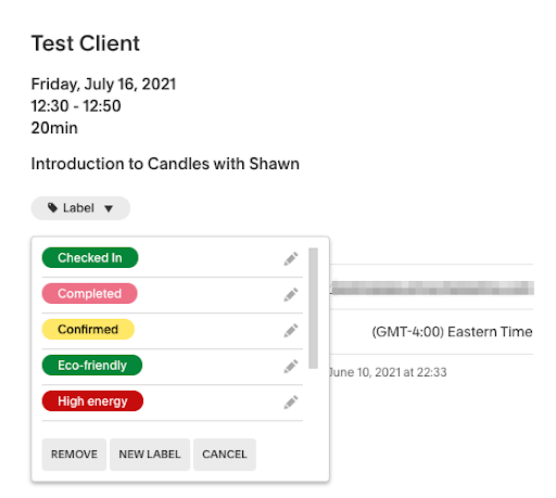drop-down menu shows available labels