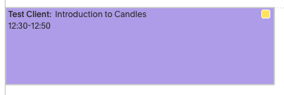 le libellé est un petit carré coloré dans le coin du bloc représentant le rendez-vous