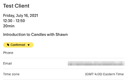 le libellé apparaît sous le nom du type de rendez-vous et au-dessus du champ relatif au numéro de téléphone
