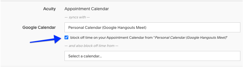 Nos eventos do calendário externo, ao marcar a caixa abaixo do menu suspenso do calendário, é bloqueado um horário no seu calendário de sessões.