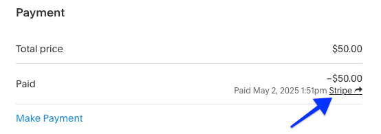 Payment link in the appointment details that redirects to the transaction in the payment processor