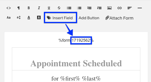 The form field number displays after %form: