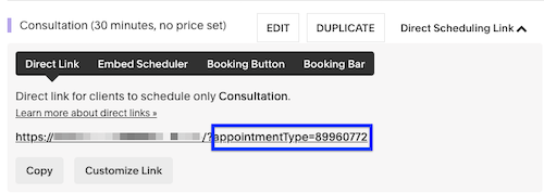 Ein Beispiel für einen Terminarten-Parameter ist appointmentType=89960772