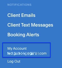 Une image montre le bas du menu de navigation de gauche. Juste au-dessus de l’adresse e-mail de l’utilisateur, l’option «&nbsp;Mon compte&nbsp;» est encadrée.
